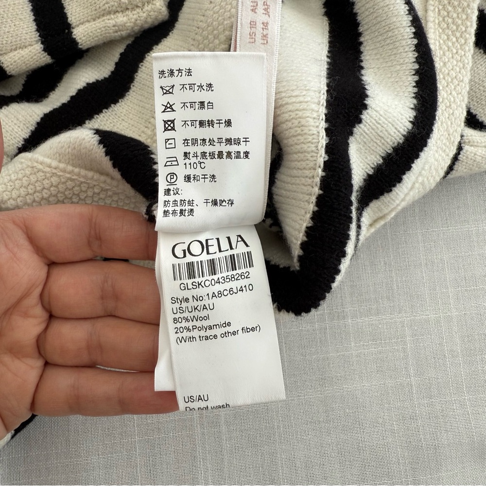 Goelia Button Up Striped Woolen Cardigan Black White Striped Wool Sweater Sz Xl — image 6 of 8